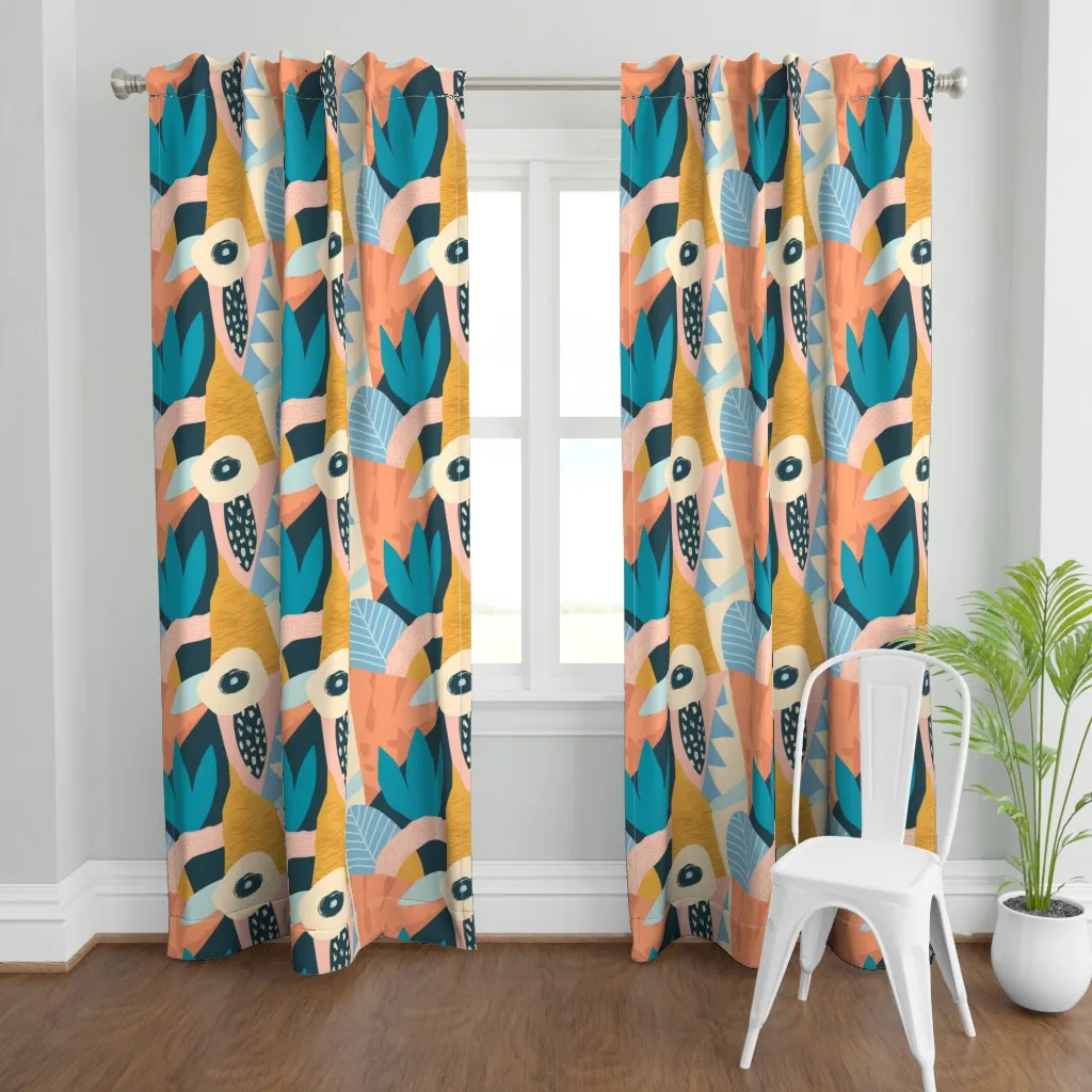 Tropical Print Curtain Panel - Mustard Yellow product