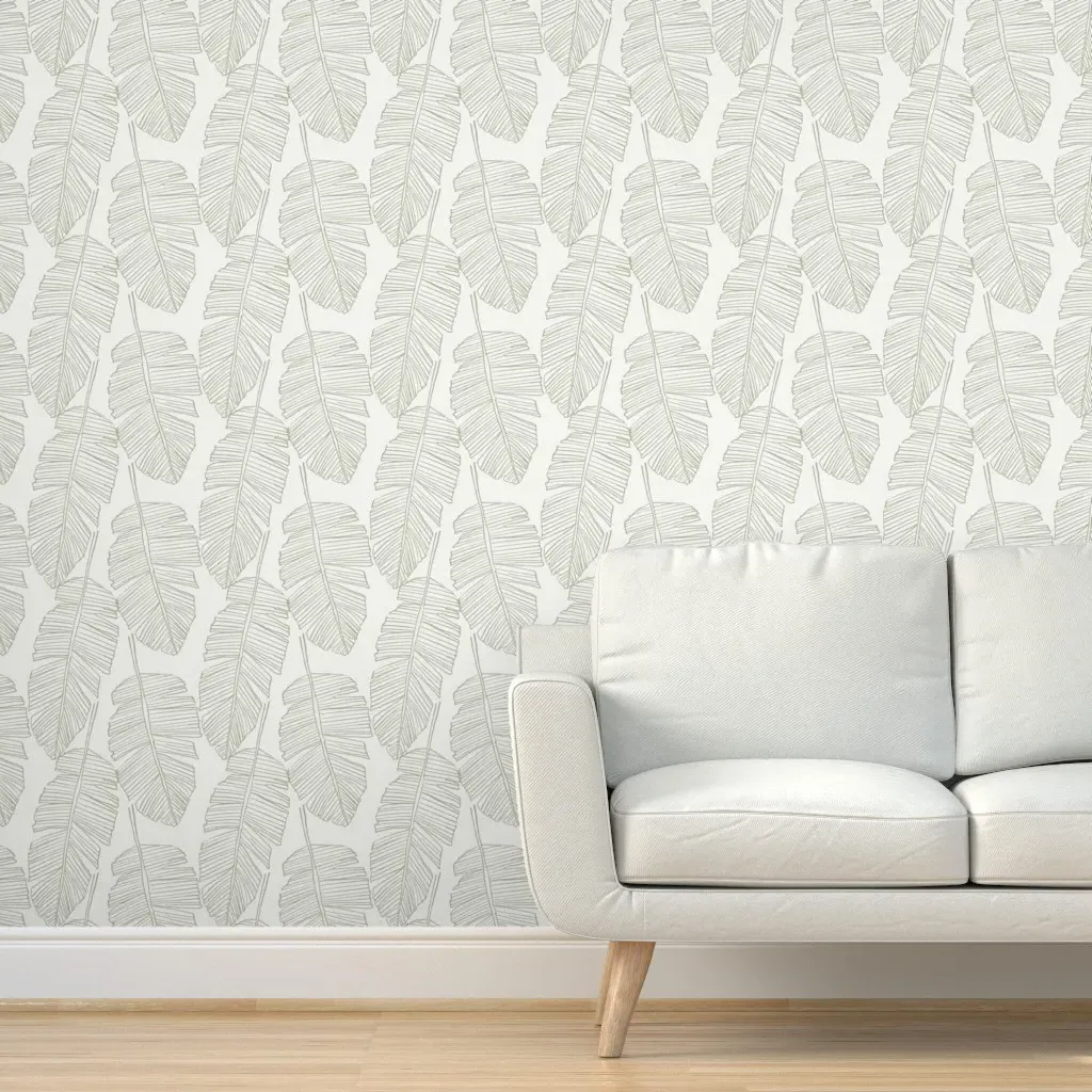 Tropical Sketched Banana Leaves Peel and Stick Wallpaper - Sage Green product