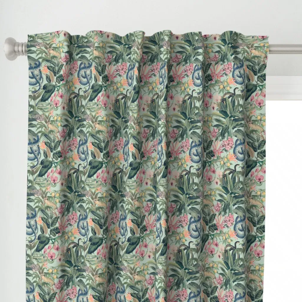 Tropical Snake Pastel Curtain Panel - Green alternate view