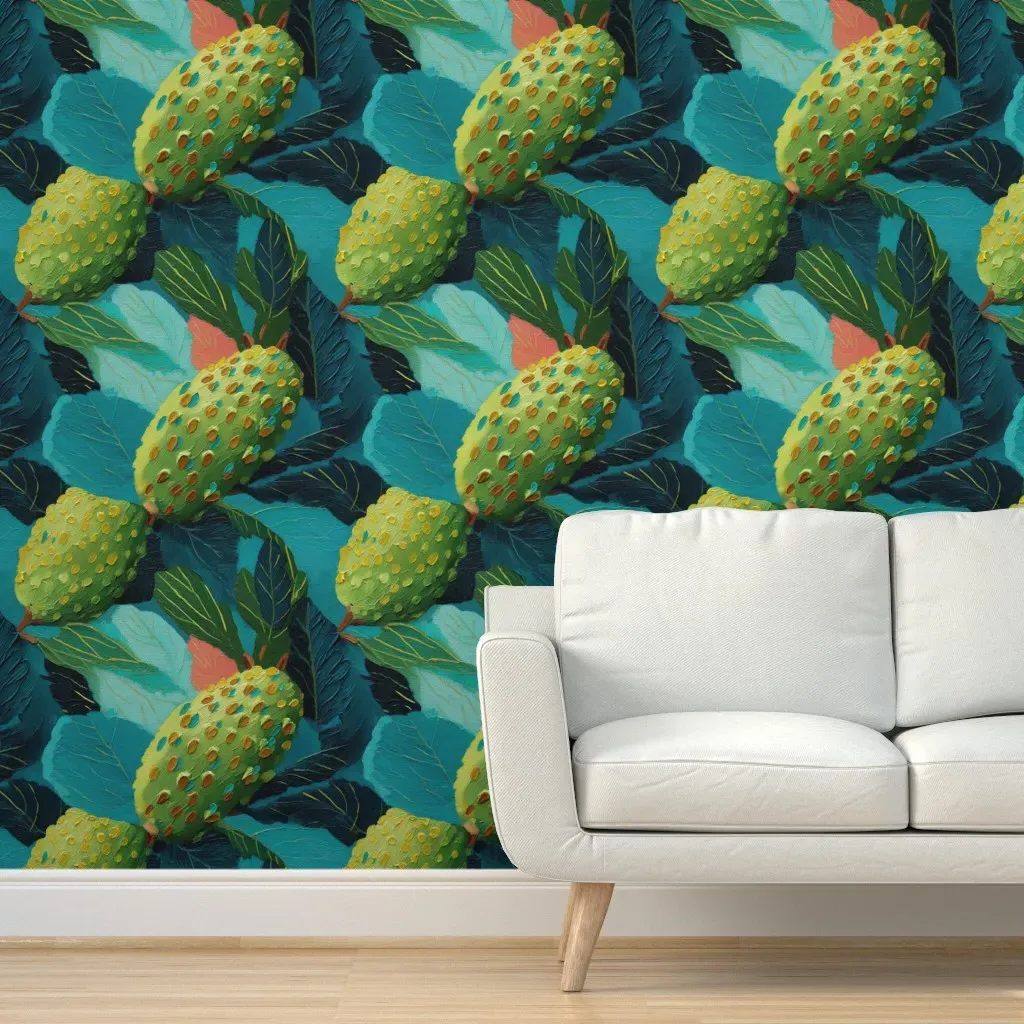 Tropical Soursop Botanical Peel and Stick Wallpaper - Teal Navy product
