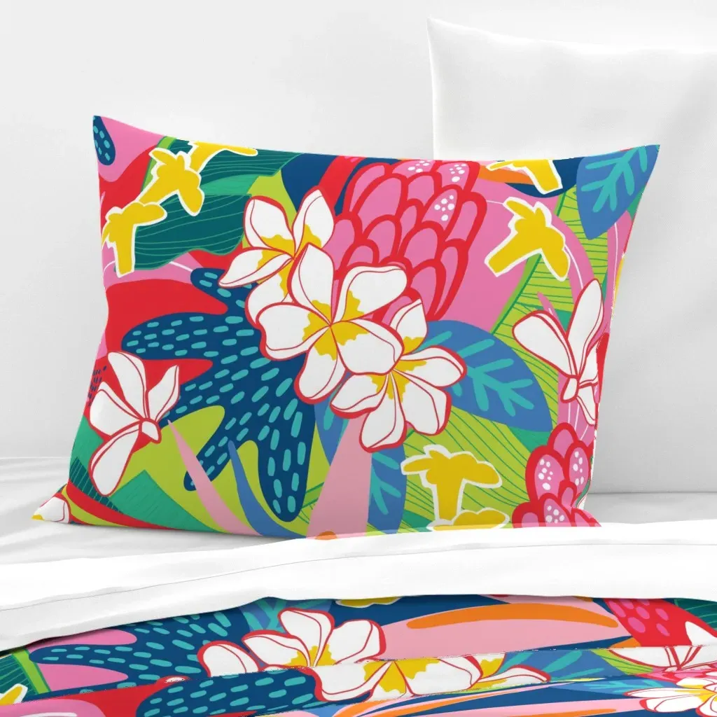Tropical Standard Knife Edge Cushion Cover - White, Cotton Sateen product