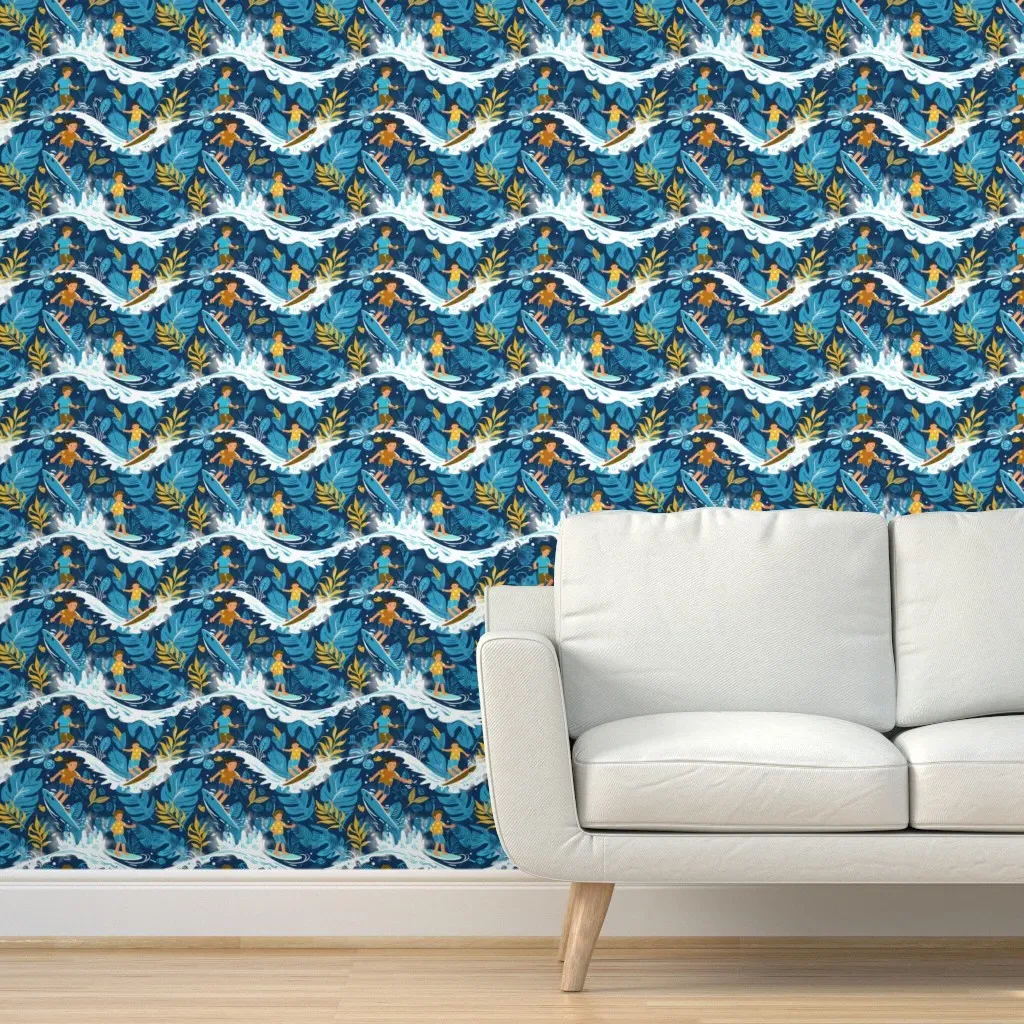 Tropical Surf Safari Ocean Peel and Stick Wallpaper - Teal product