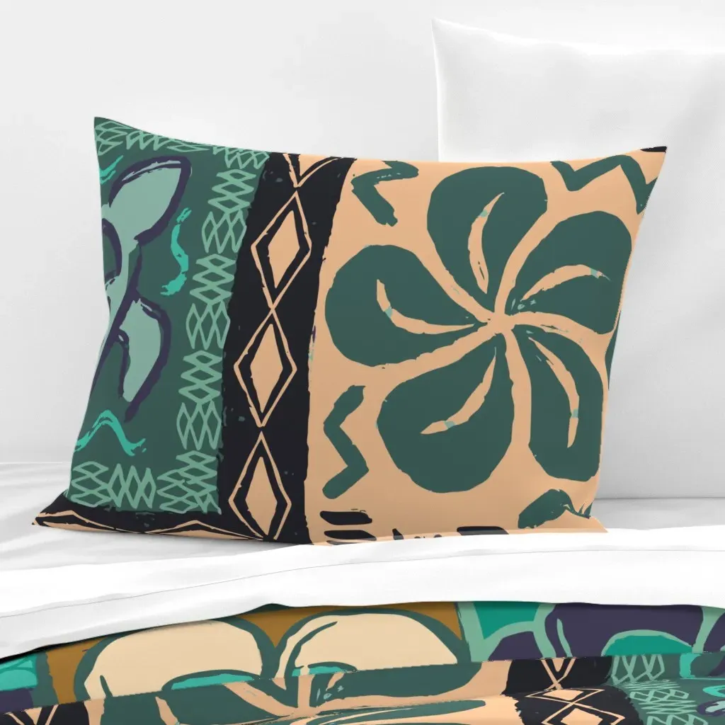 Tropical Tapa Standard Knife Edge Cushion Cover - Teal, Cotton Sateen product