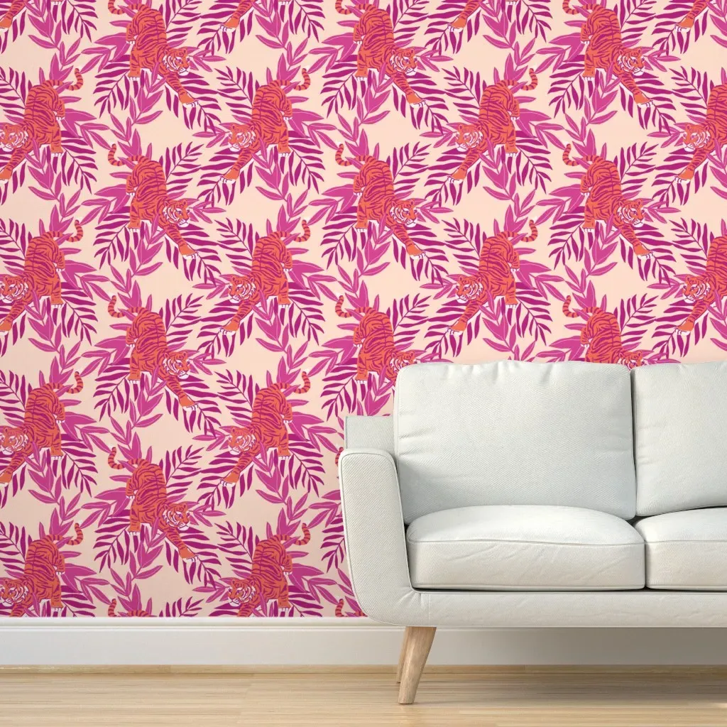 Tropical Tigers Peel and Stick Wallpaper - Pink product