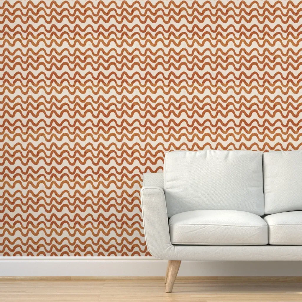 Tropical Wiggly Lines Peel and Stick Wallpaper - Burnt Orange product