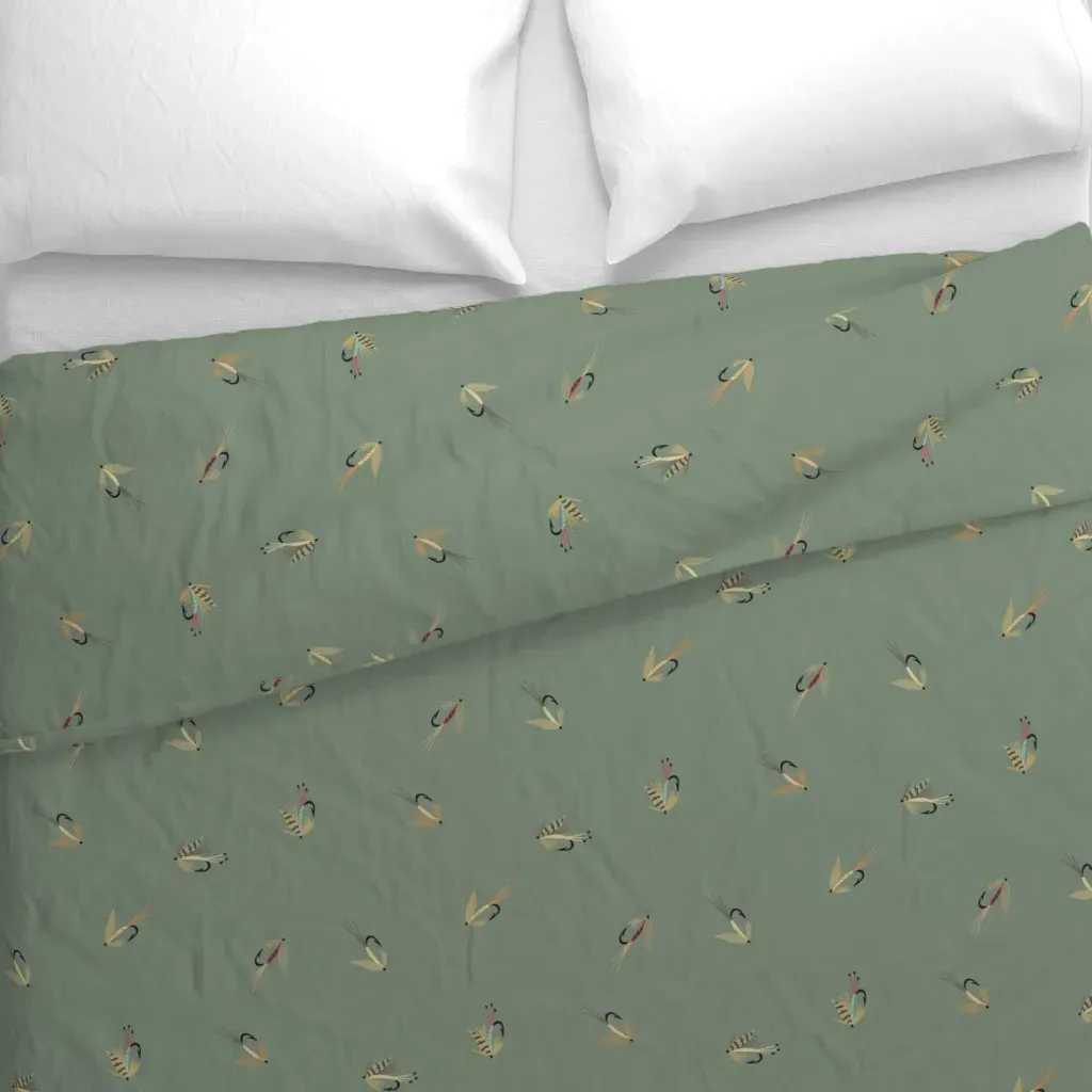 Trout Fly Fishing Lures Duvet Cover - Sage Green alternate view