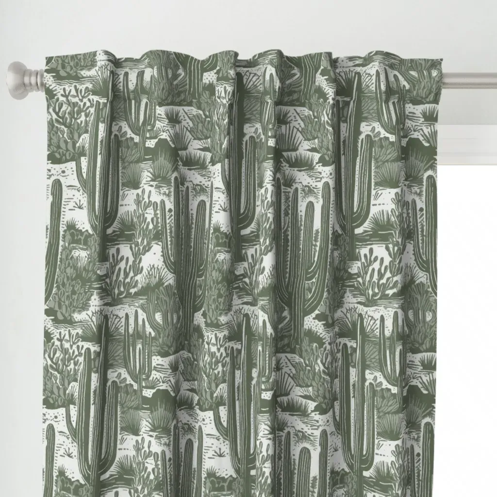 Tucson Cactus Desert Boho Curtain Panel - Sage Green alternate view