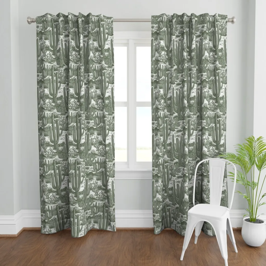 Tucson Cactus Desert Boho Curtain Panel - Sage Green product