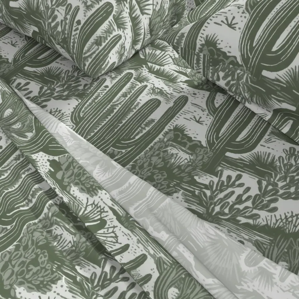 Tucson Cactus Desert Boho Queen Sheet Set - Sage Green alternate view