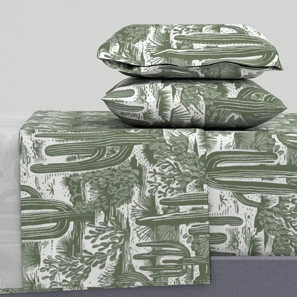 Tucson Cactus Desert Boho Queen Sheet Set - Sage Green product