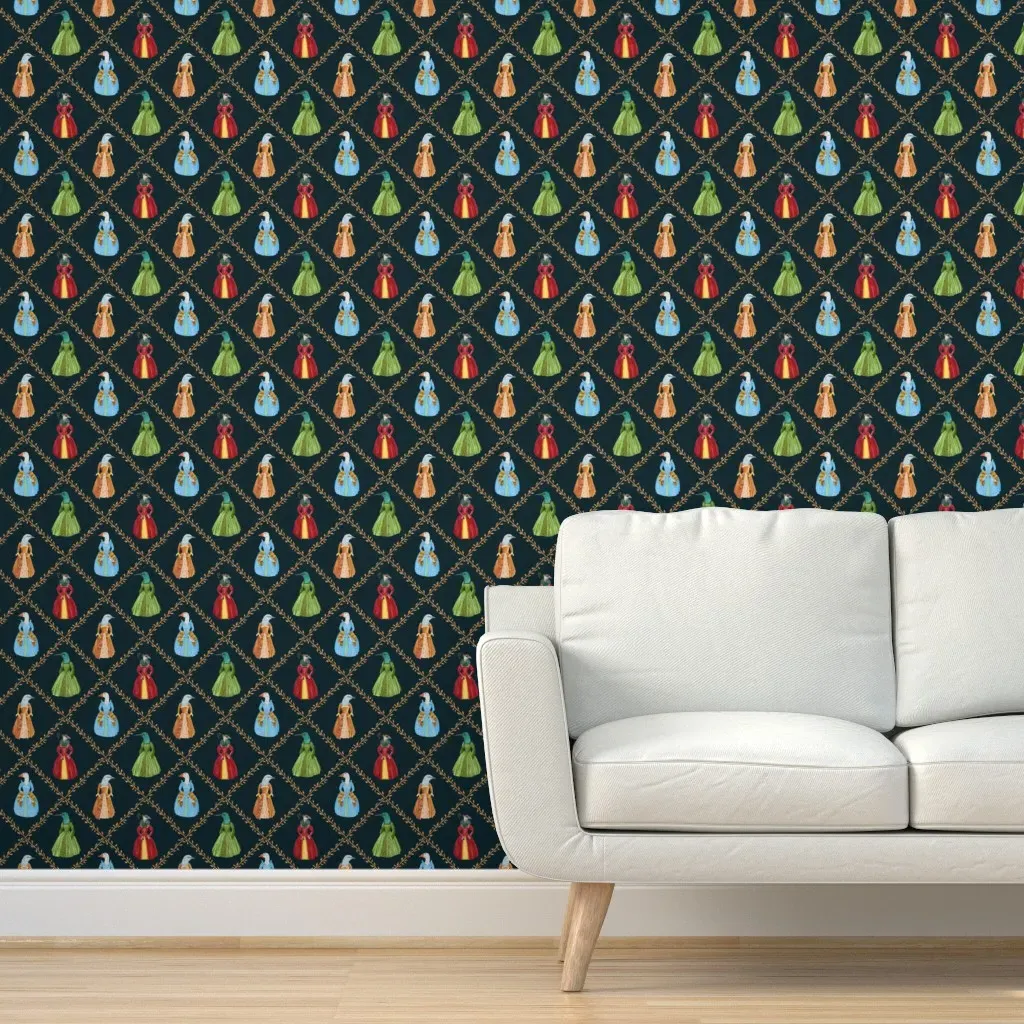 Tudor Birds Peel and Stick Wallpaper - Dark Teal product