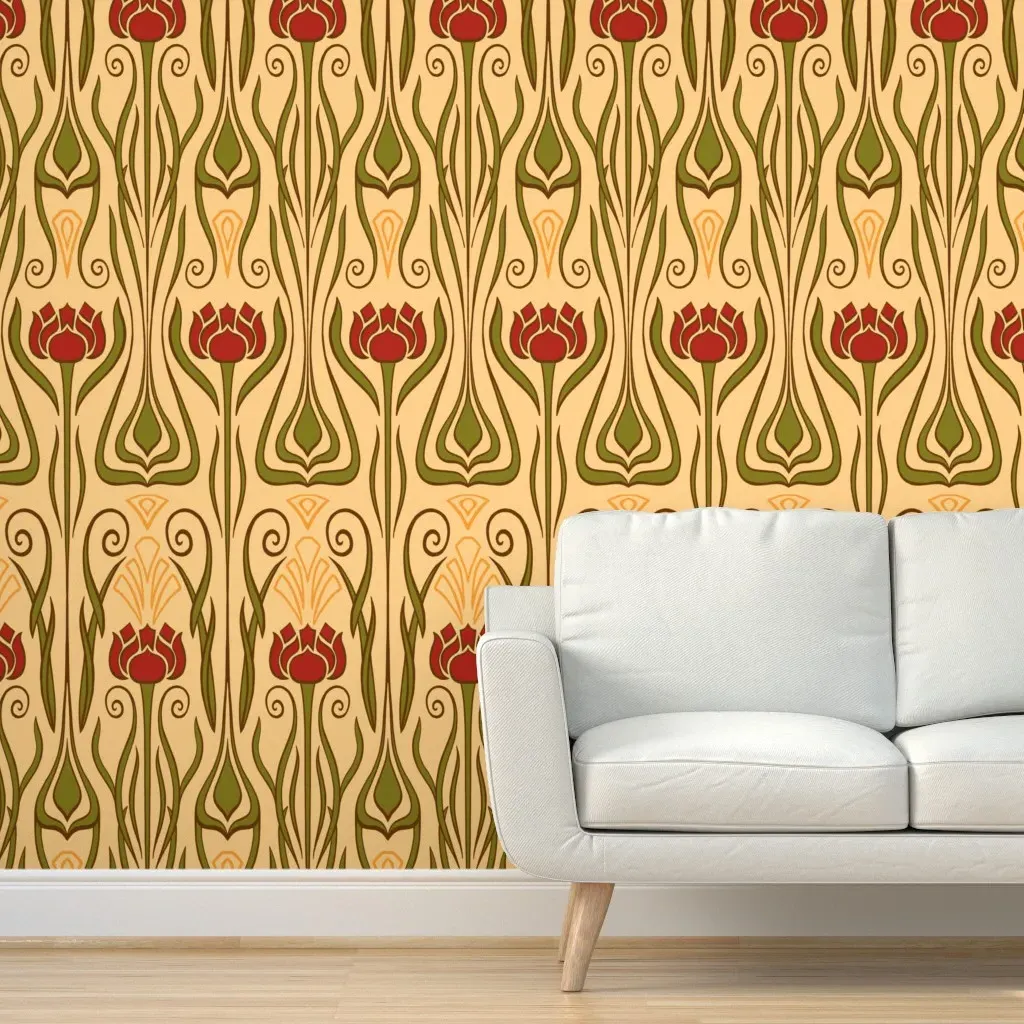 Tulip Art Nouveau Peel and Stick Wallpaper - Red product