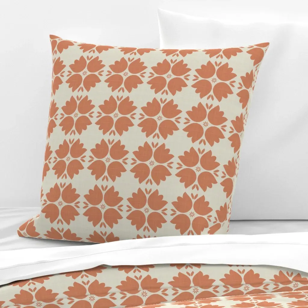 Tulip Block X Large Floral Euro Pillow Sham - Terracotta product