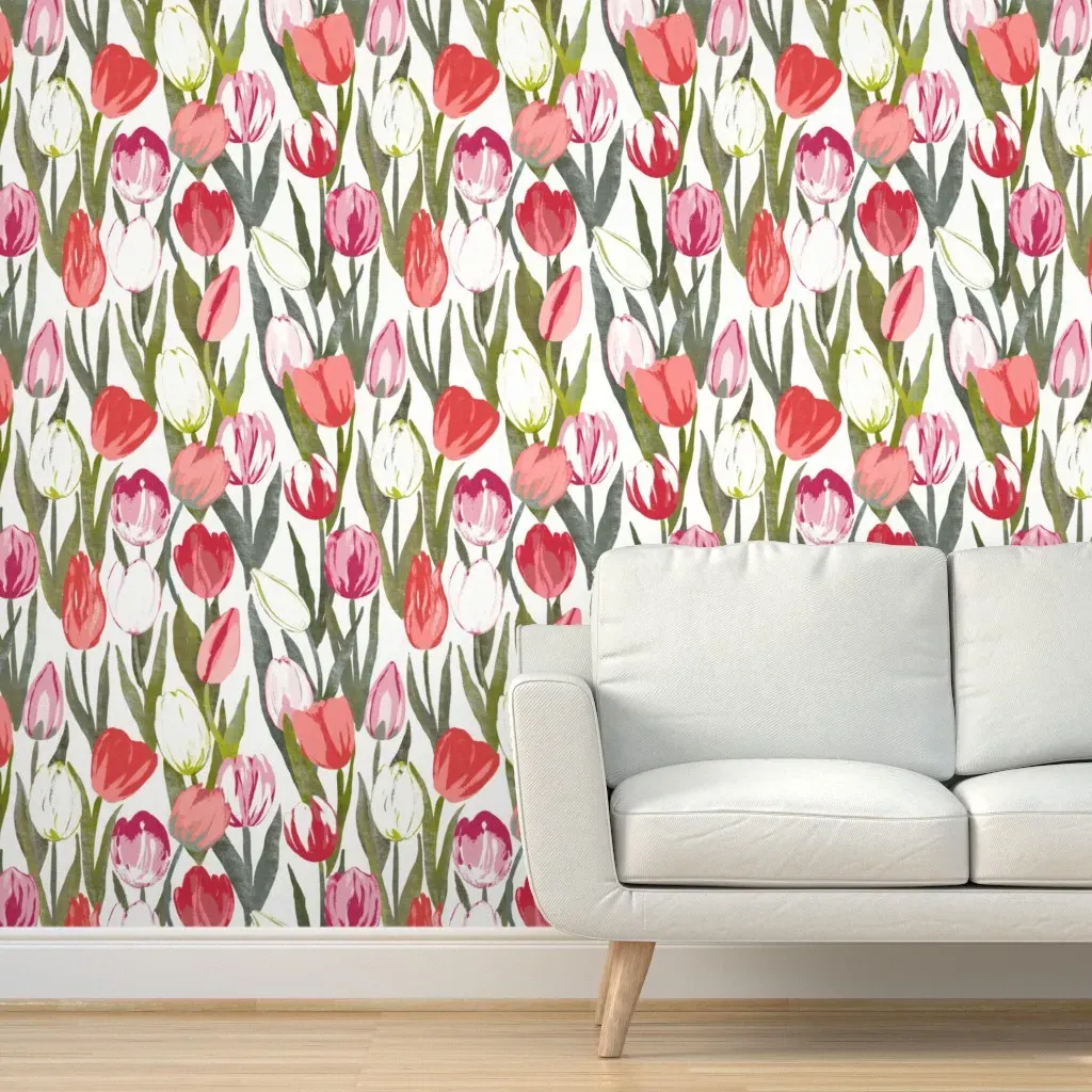 Tulip Bloom Peel and Stick Wallpaper - Pink, White product