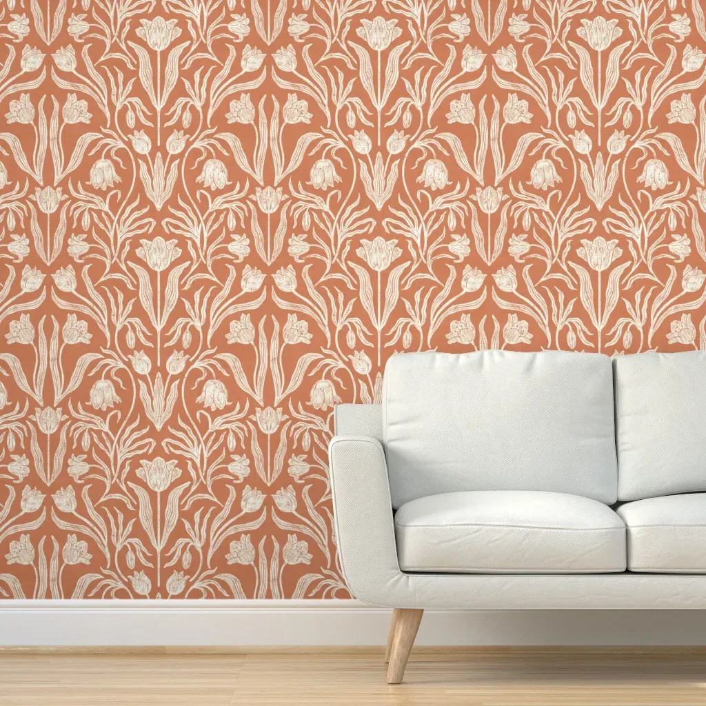 Tulip Garden Peel and Stick Wallpaper - Terracotta product