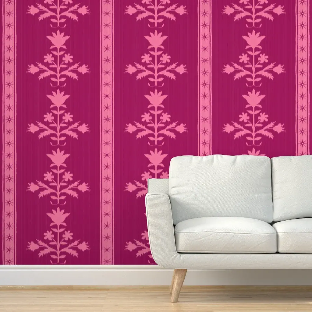 Tulip Indienne Stripe Peel and Stick Wallpaper - Magenta Pink product