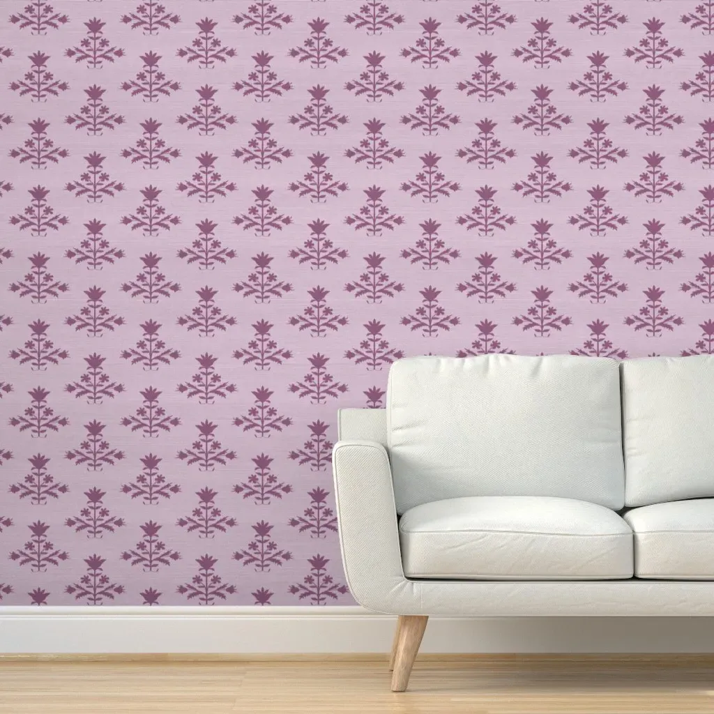 Tulip Print Faux Grasscloth Peel and Stick Wallpaper - Dusty Rose product