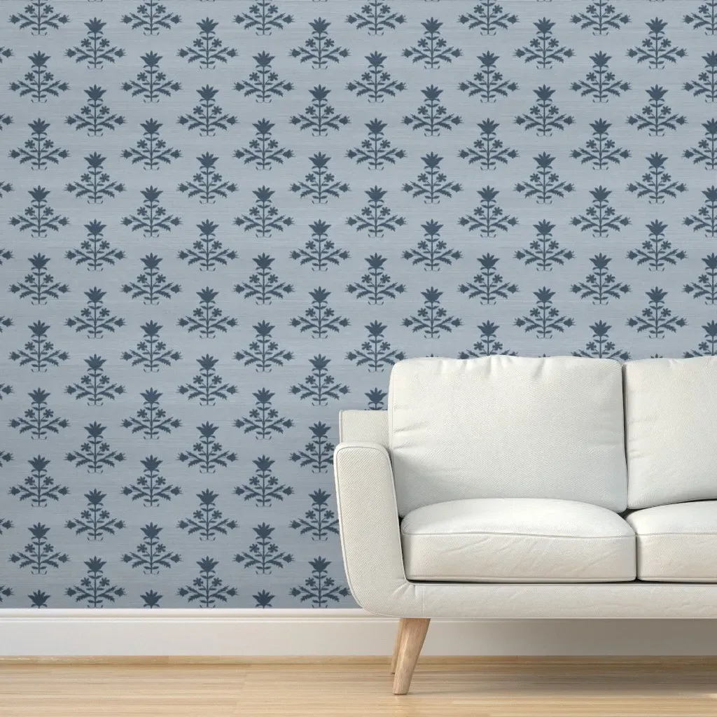 Tulip Print Faux Grasscloth Peel and Stick Wallpaper - Indigo Navy product