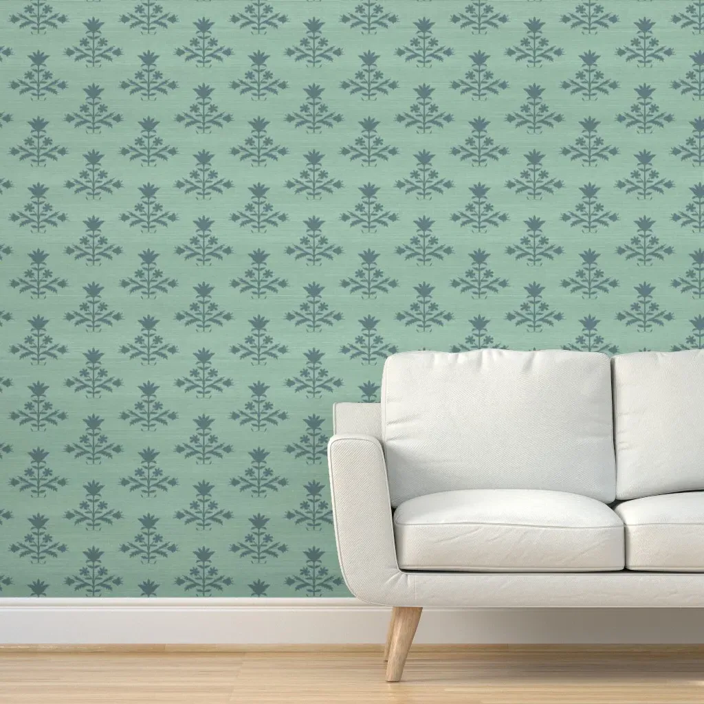 Tulip Print Faux Grasscloth Peel and Stick Wallpaper - Teal product