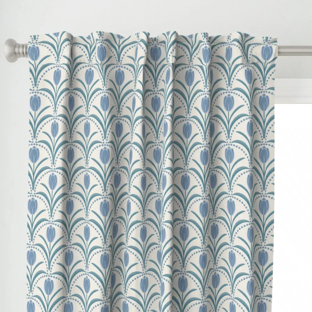 Tulip Scallops Geometric Curtain Panel - Dusty Blue alternate view