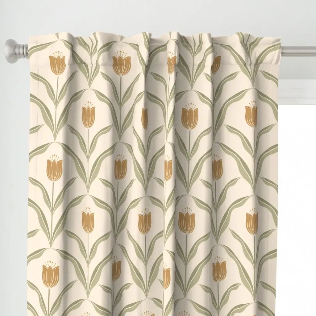 Tulips Floral Block Curtain Panel - Mustard Yellow alternate view