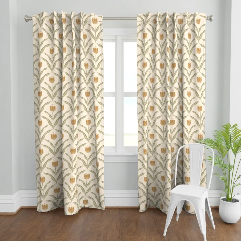 Tulips Floral Block Curtain Panel - Mustard Yellow product