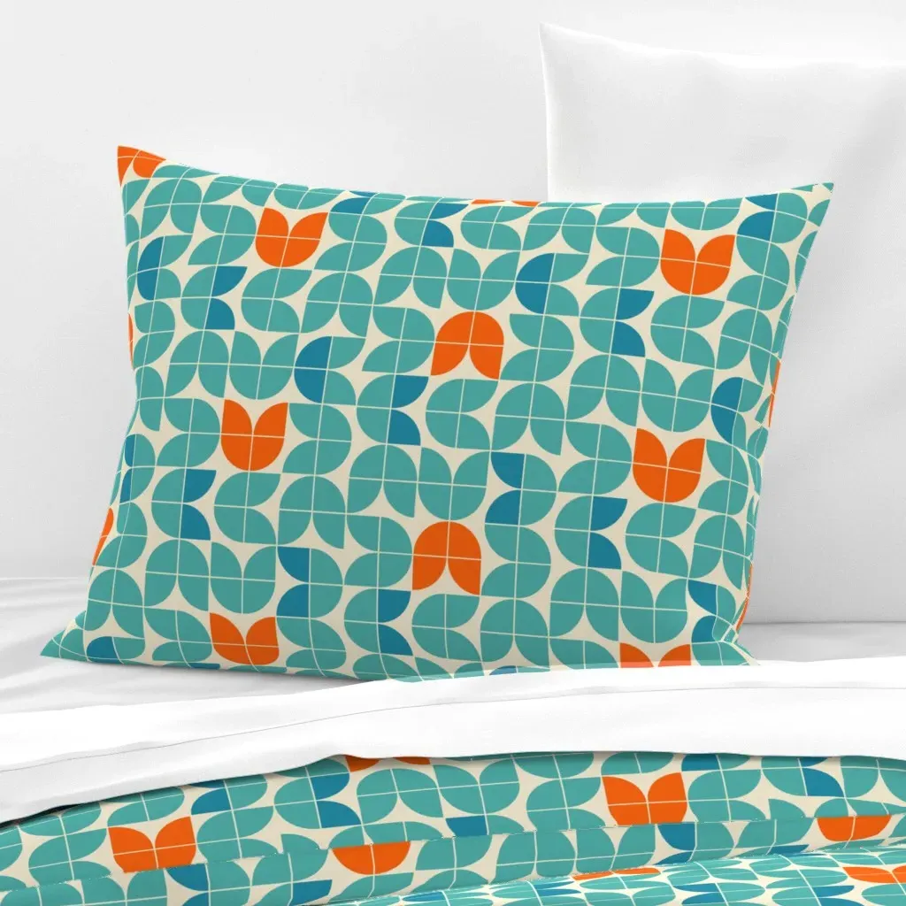 Tulips Orange & Teal Standard Knife Edge Pillow - Teal, Cotton Sateen product