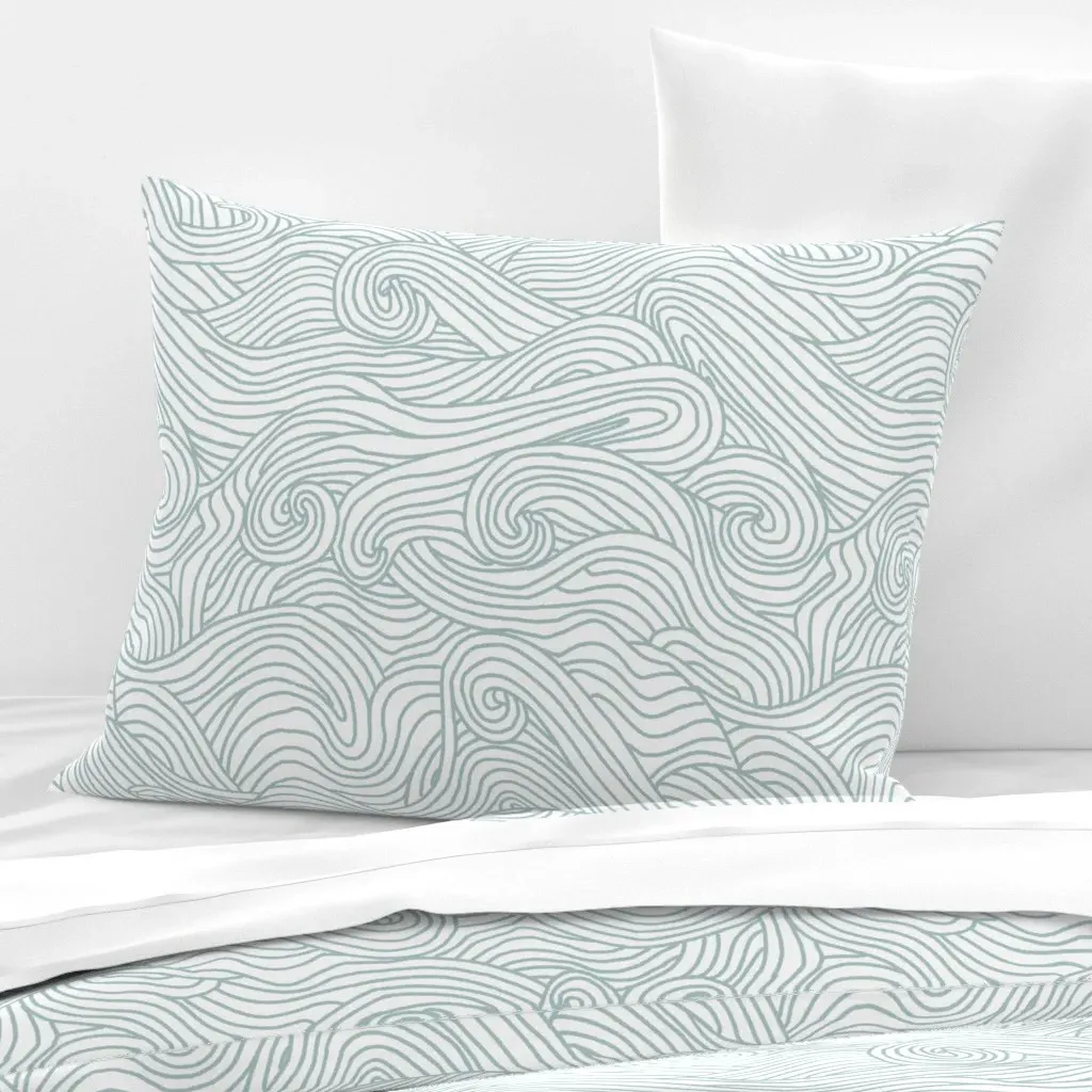 Tumbling Ocean Waves Standard Knife Edge Pillow - Light Teal, Cotton Sateen product