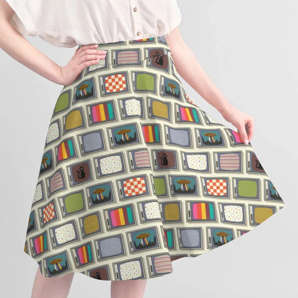 Turn On The Telly Retro News Pique Fabric - Gray alternate view
