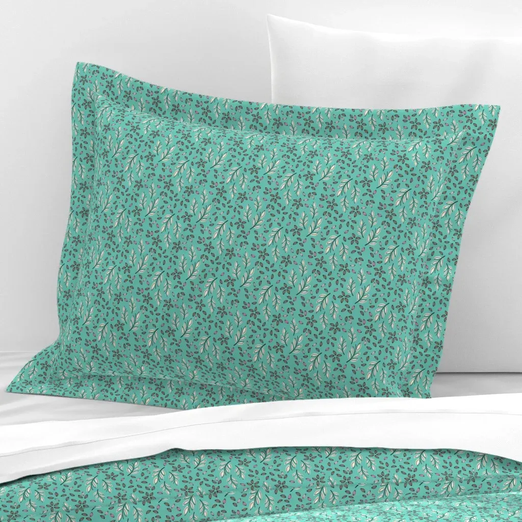 Turquoise Leaf Botanical Floral Standard Flanged Cushion Cover - Teal, Cotton Sateen product