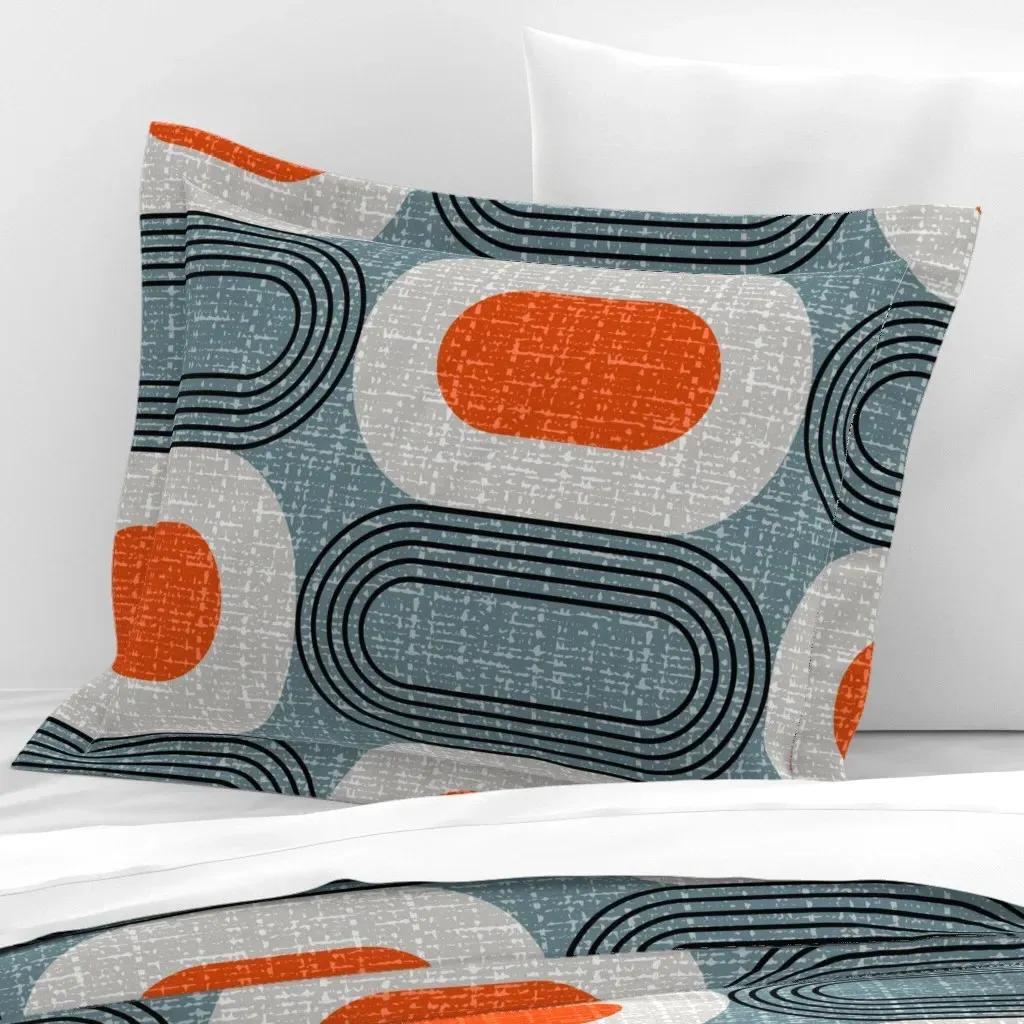 Tweedy Mid Century Ovals Standard Flanged Cushion Cover - Orange, Cotton Sateen product