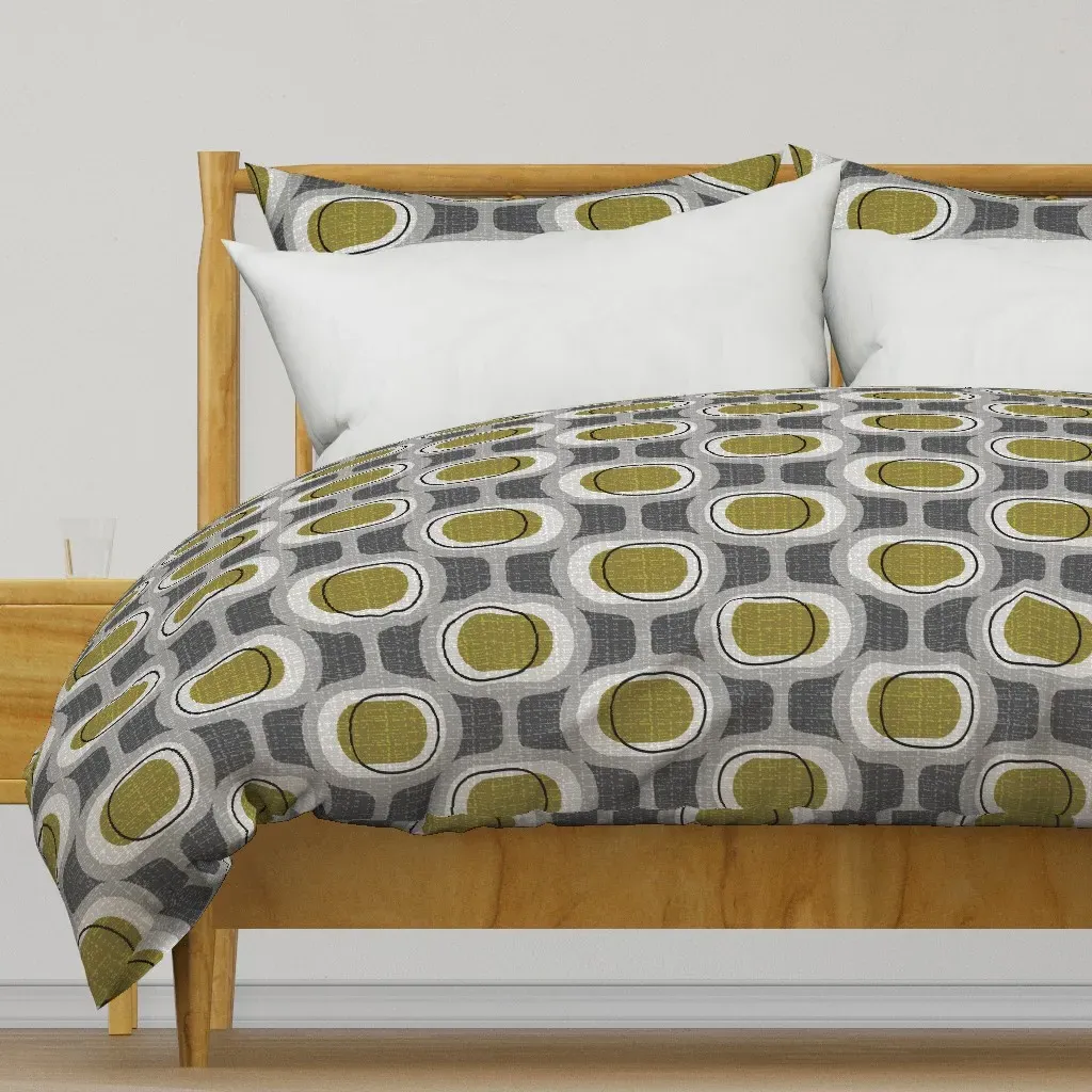 Tweedy Orbs Retro Mid Duvet Cover - Olive Green product
