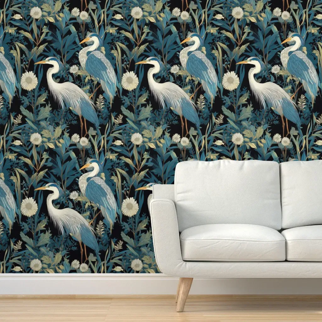 Twilight Herons Heaven-2 Peel and Stick Wallpaper - Teal product