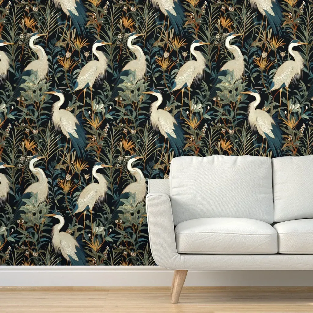 Twilight Herons Heaven-5 Peel and Stick Wallpaper - White product