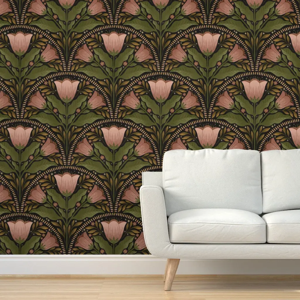 Twilight Tulips Peel and Stick Wallpaper - Dusty Rose product