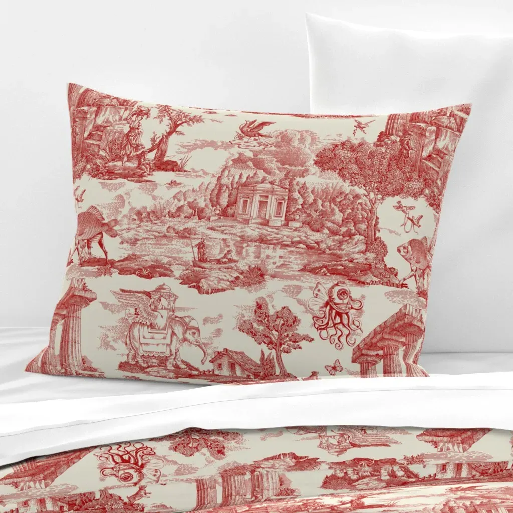 Twist Toile Extraordinary Journey Standard Knife Edge Pillow - Red, Cotton Sateen product