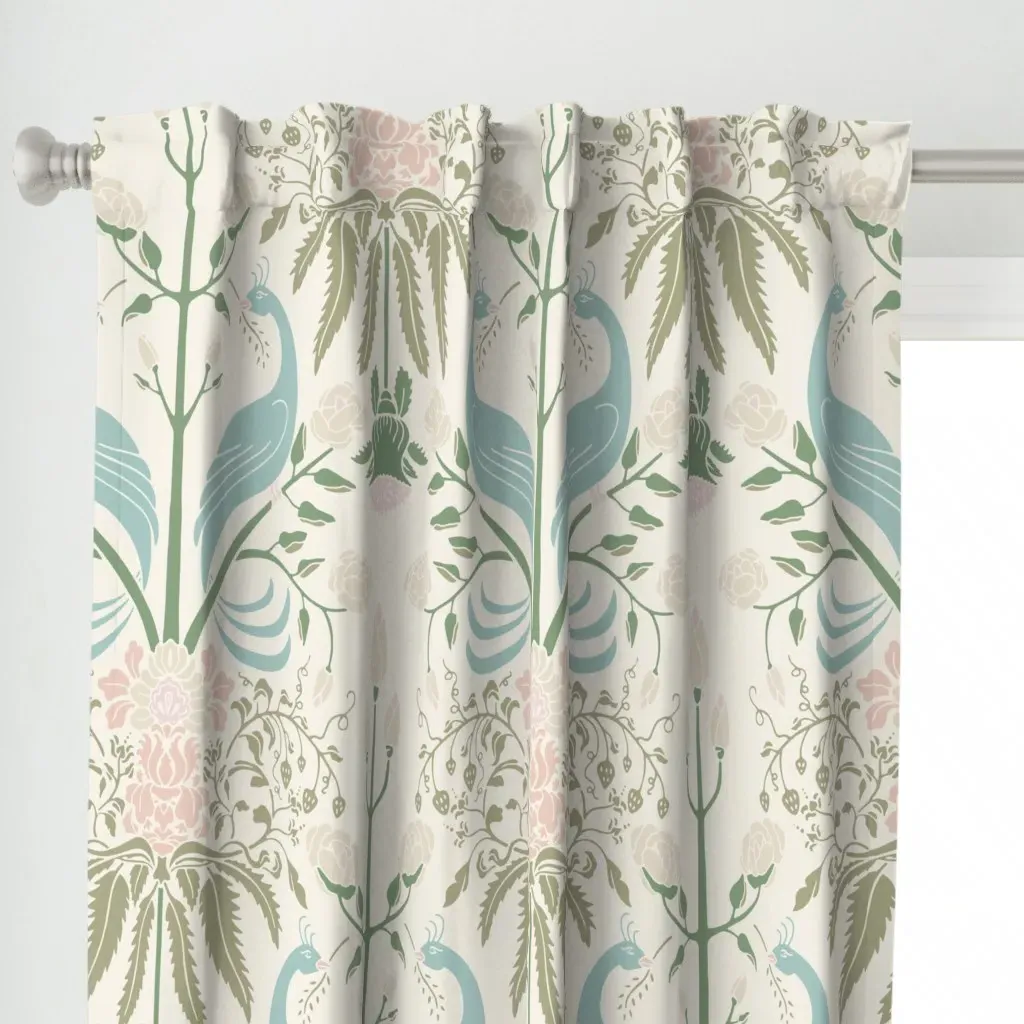Two Birds Floral Damask Curtain Panel - Sage Green alternate view