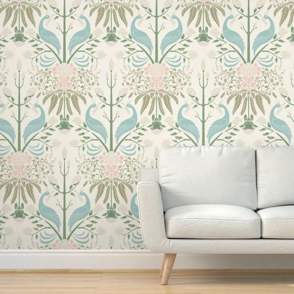 Two Birds Floral Damask Peel and Stick Wallpaper - Sage Green product