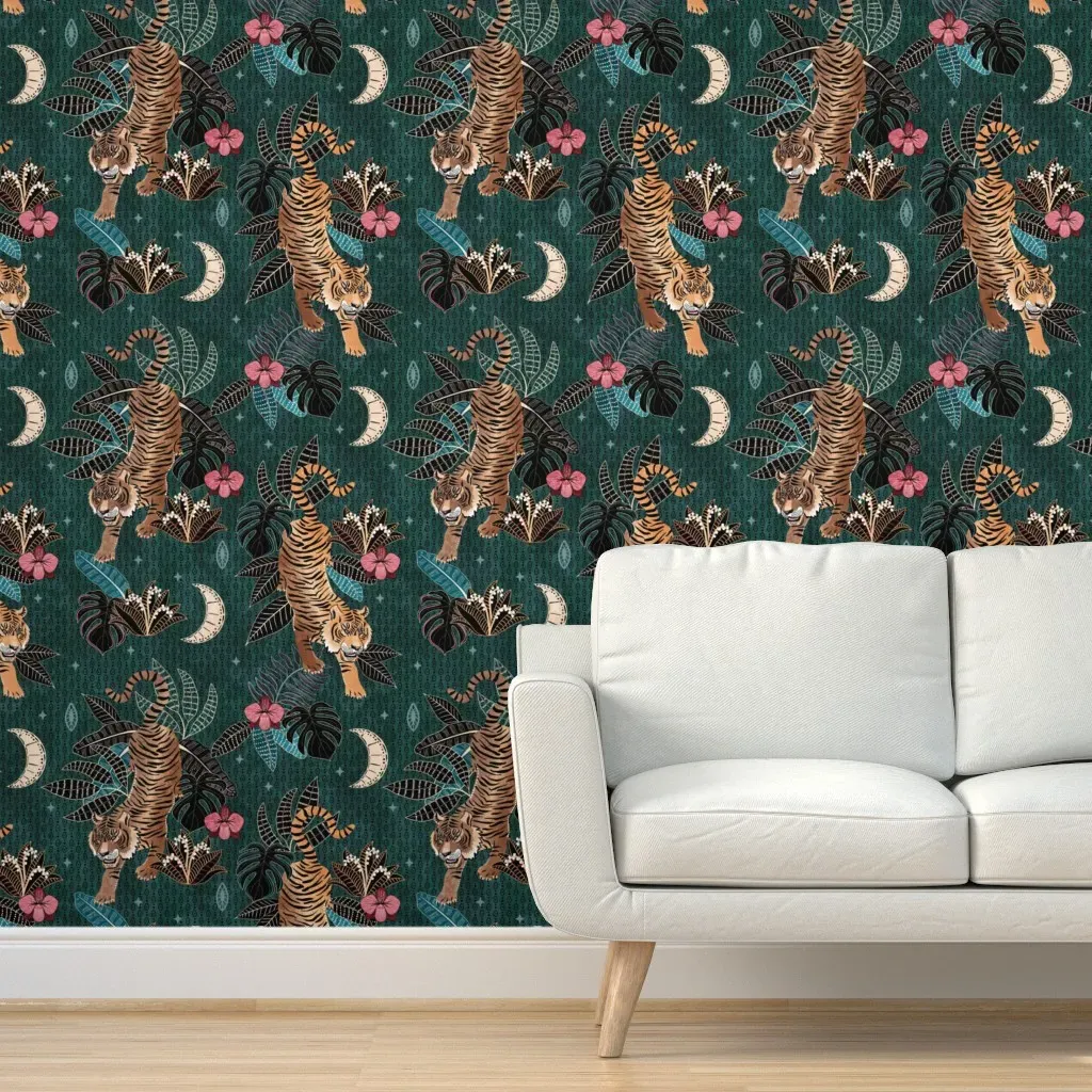 Tyger Tyger Tigers In The Forest Peel and Stick Wallpaper - Dark Forest Green product