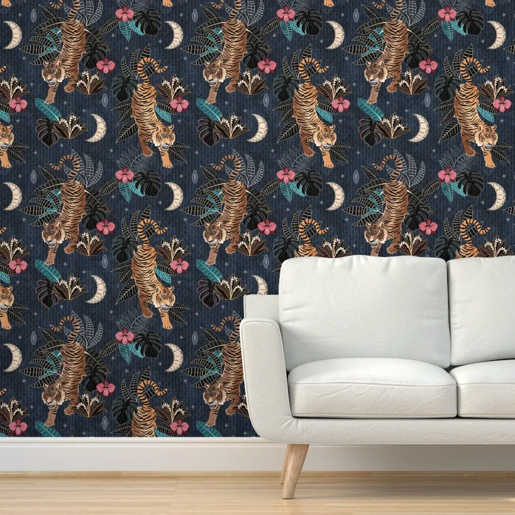Tyger Tyger Tigers In The Forest Peel and Stick Wallpaper - Dark Steel Blue product