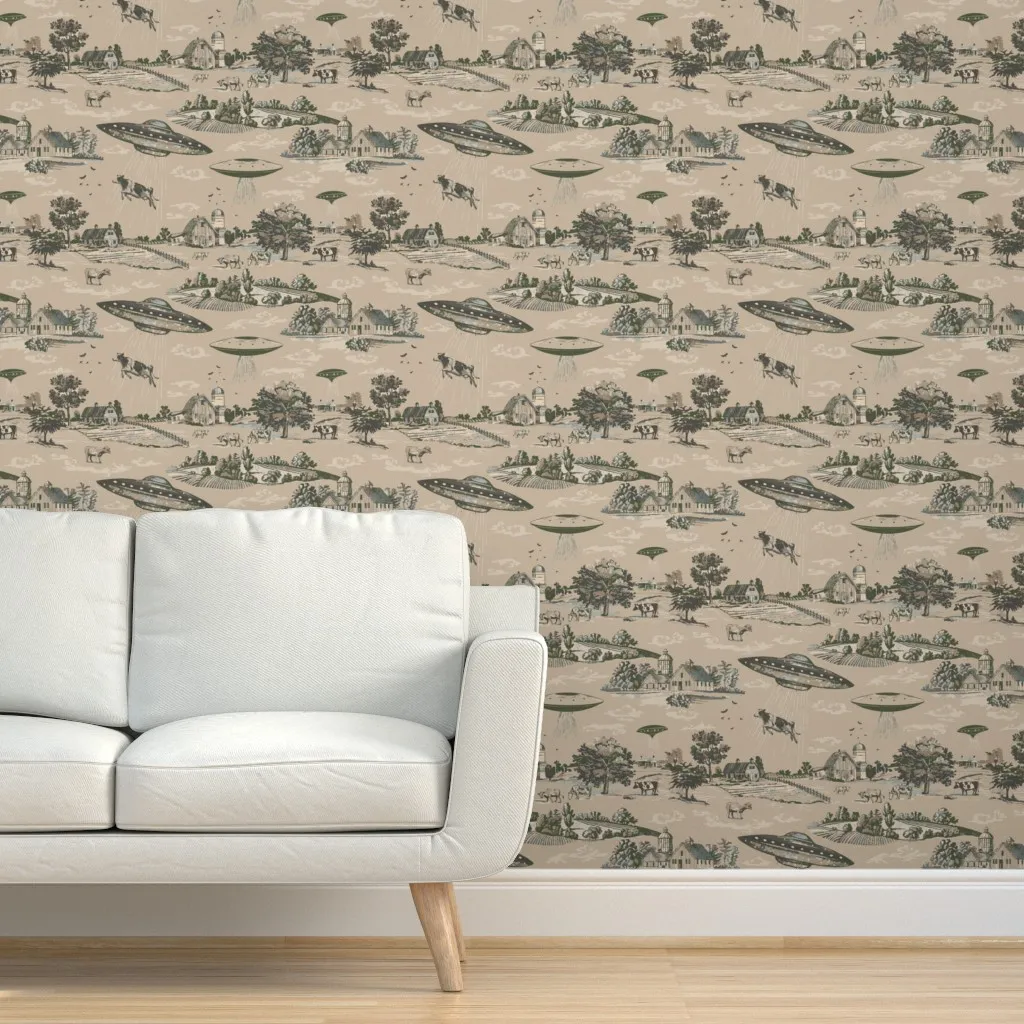 UFO Abduction Toile Farmland Peel and Stick Wallpaper - Beige product