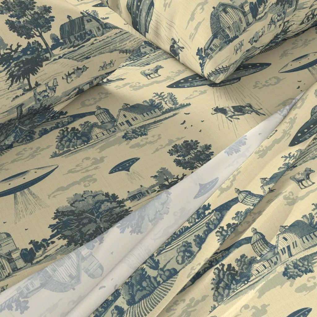 UFO Abduction Toile Farmland Sighting King Sheet Set - Beige alternate view
