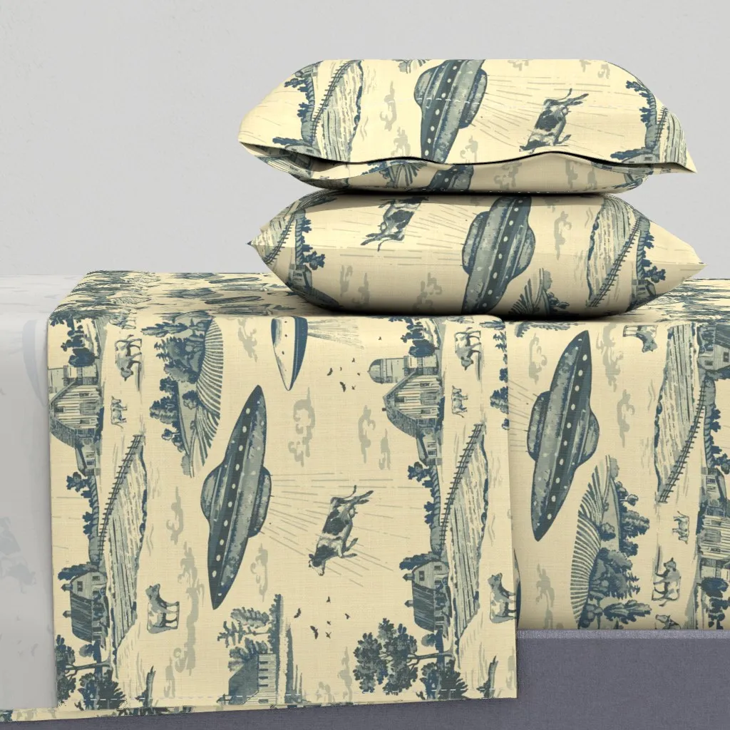UFO Abduction Toile Farmland Sighting King Sheet Set - Beige product