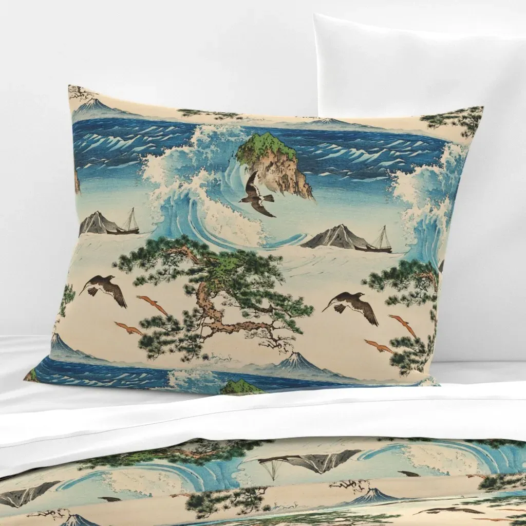 Ukiyo-3 Coast Wide Standard Knife Edge Pillow - Blue, Cotton Sateen product