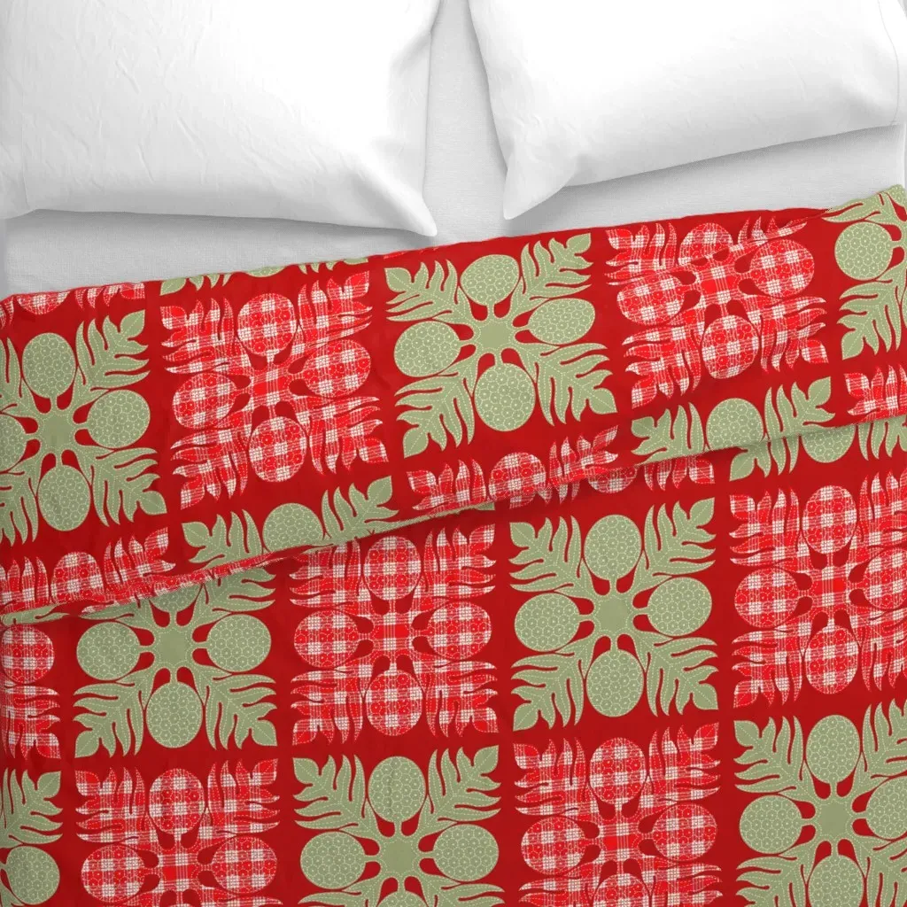 Ulu Red Palaka and Green Duvet Cover - Red alternate view