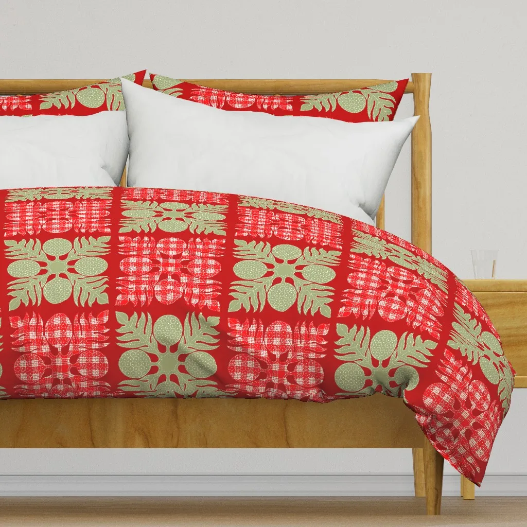 Ulu Red Palaka and Green Duvet Cover - Red product