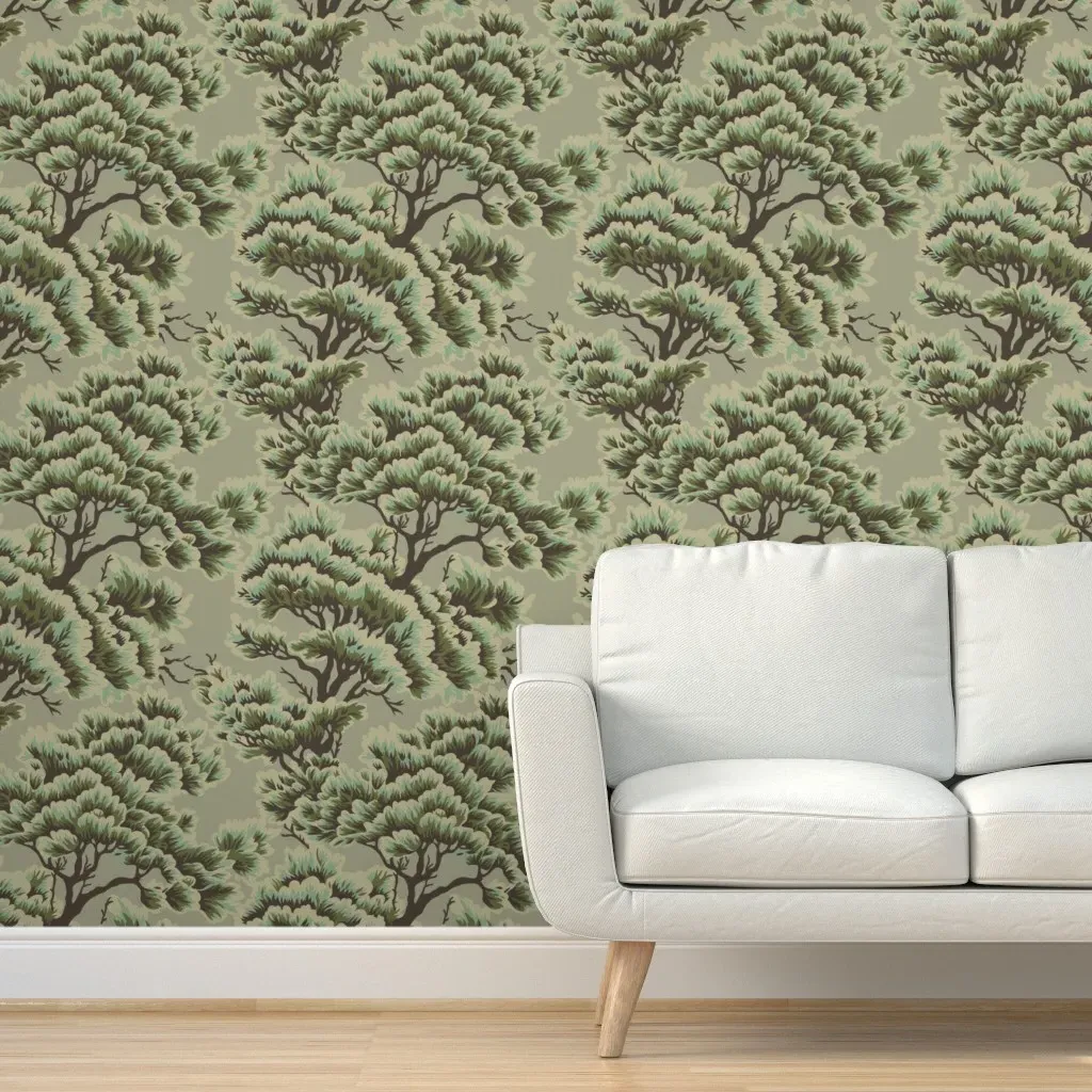 Umbria Dawn Woods Peel and Stick Wallpaper - Dark Olive Green product