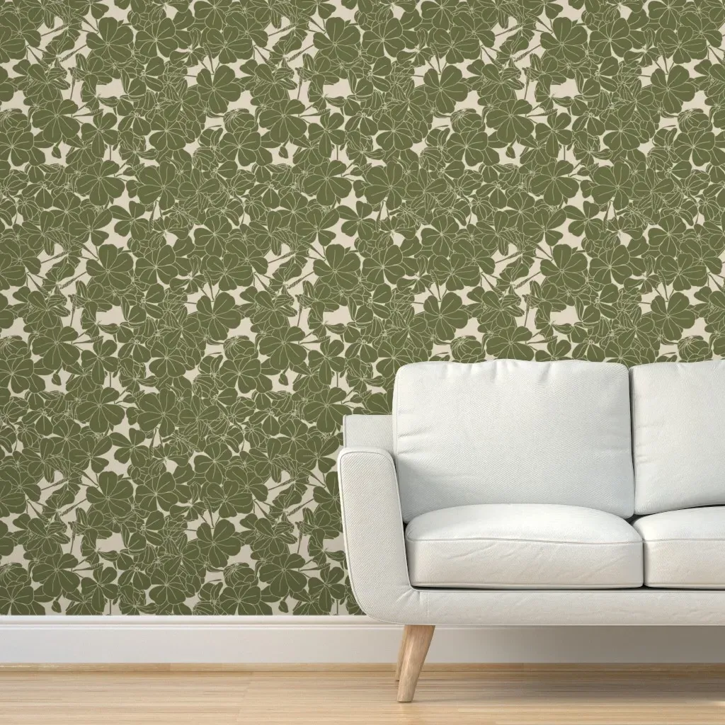 Umbria Golden Garland Peel and Stick Wallpaper - Olive Green product