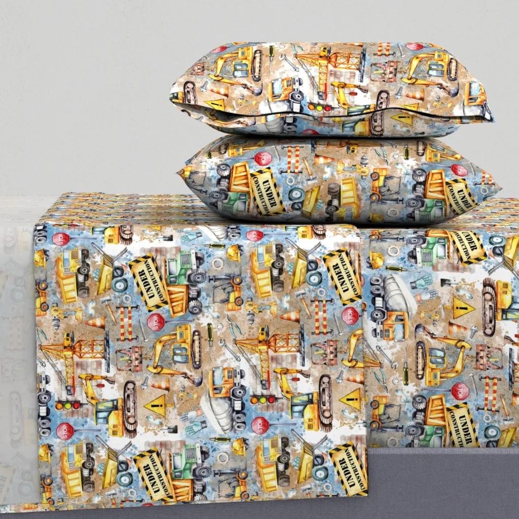Under Construction Work Trucks Twin Sheet Set - Yellow product