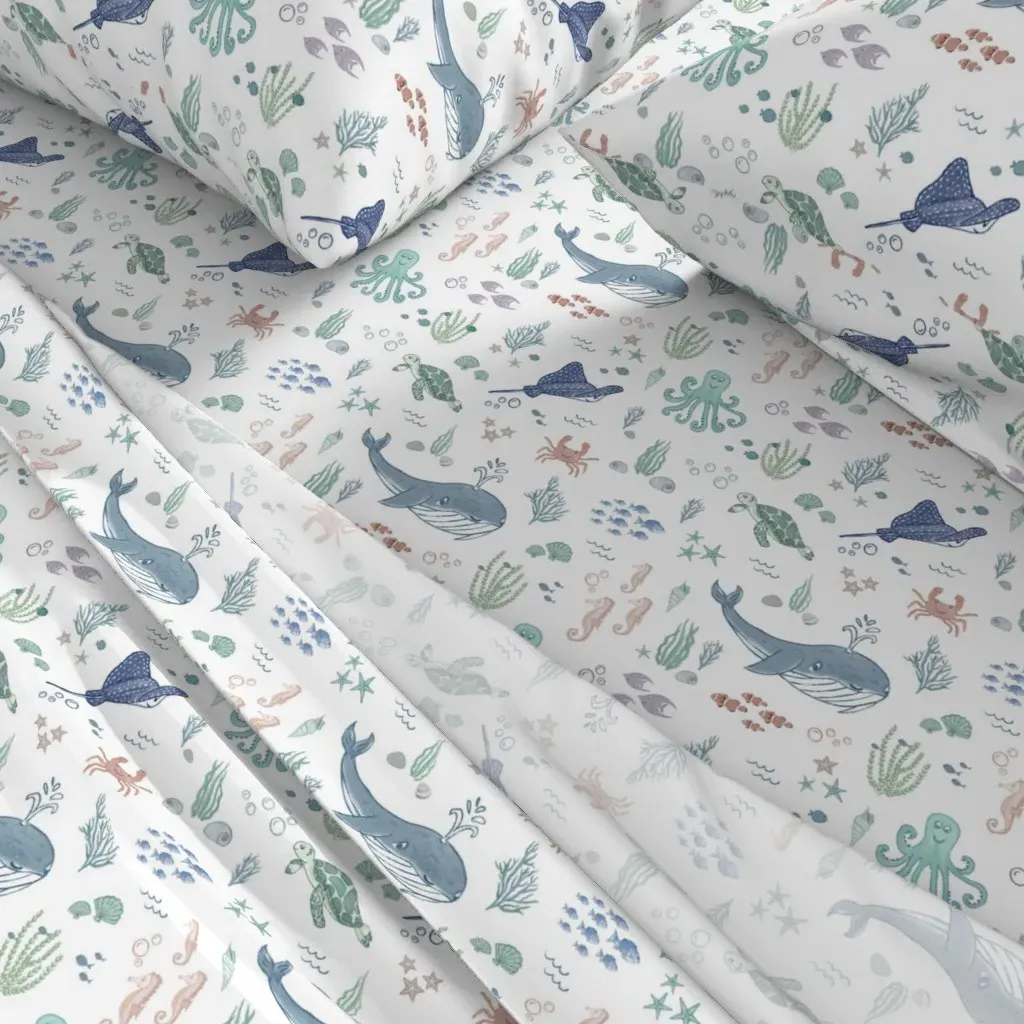Under The Sea Marine Life Twin XL Sheet Set - Light Blue alternate view